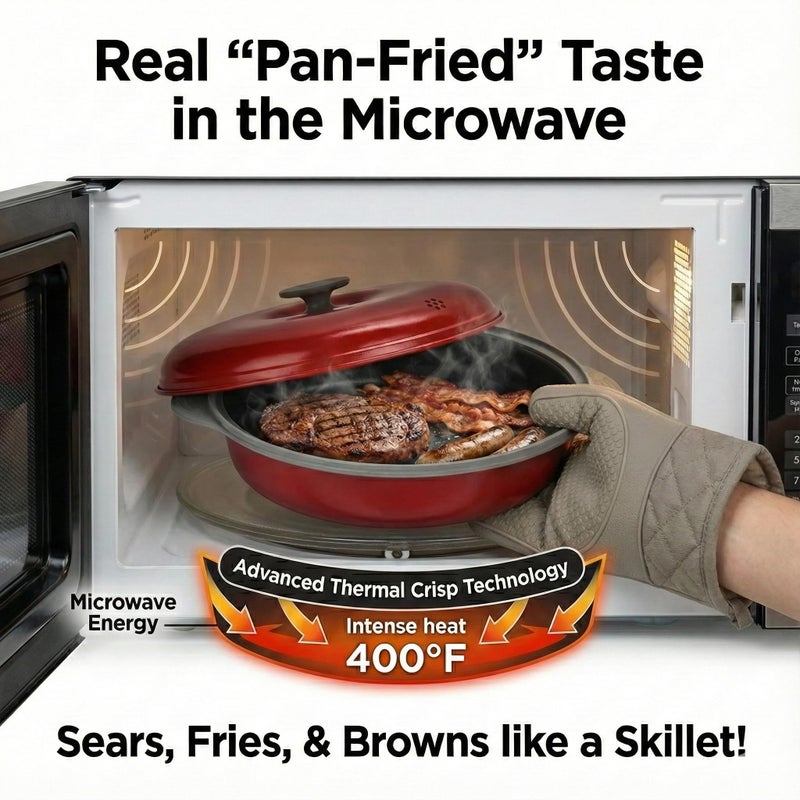 MACONEE Microwave Frying Pan Skillet, Grill & Crisper Pan with Lid Allows You to Fry, Sizzle, and Brown Foods in the Microwave, Micro Cookware for Grilling, Reheating, and Cooking a Variety of Dishes - Image 2